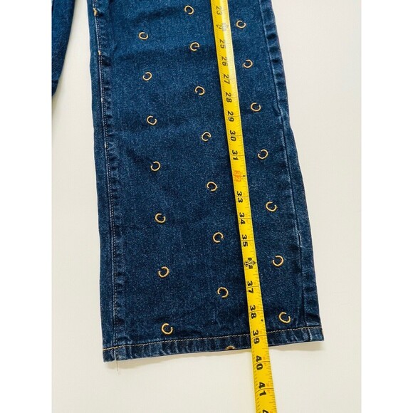 Cider Dark Wash "C" Scatter Logo Wide Leg Flare Denim Jeans Womens Large - Picture 8 of 13